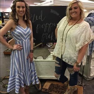 High low blue striped dress